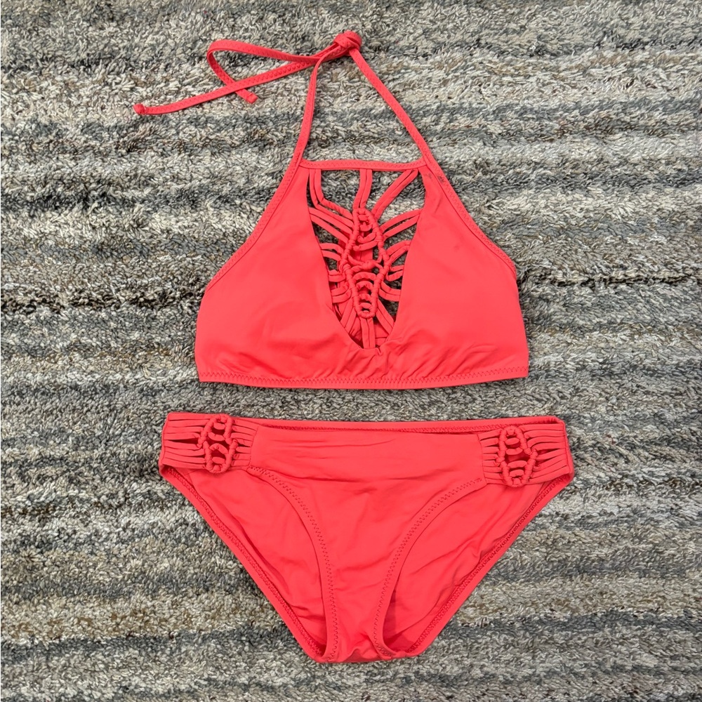 BECCA Coral Bikini with Intricate Strap Design